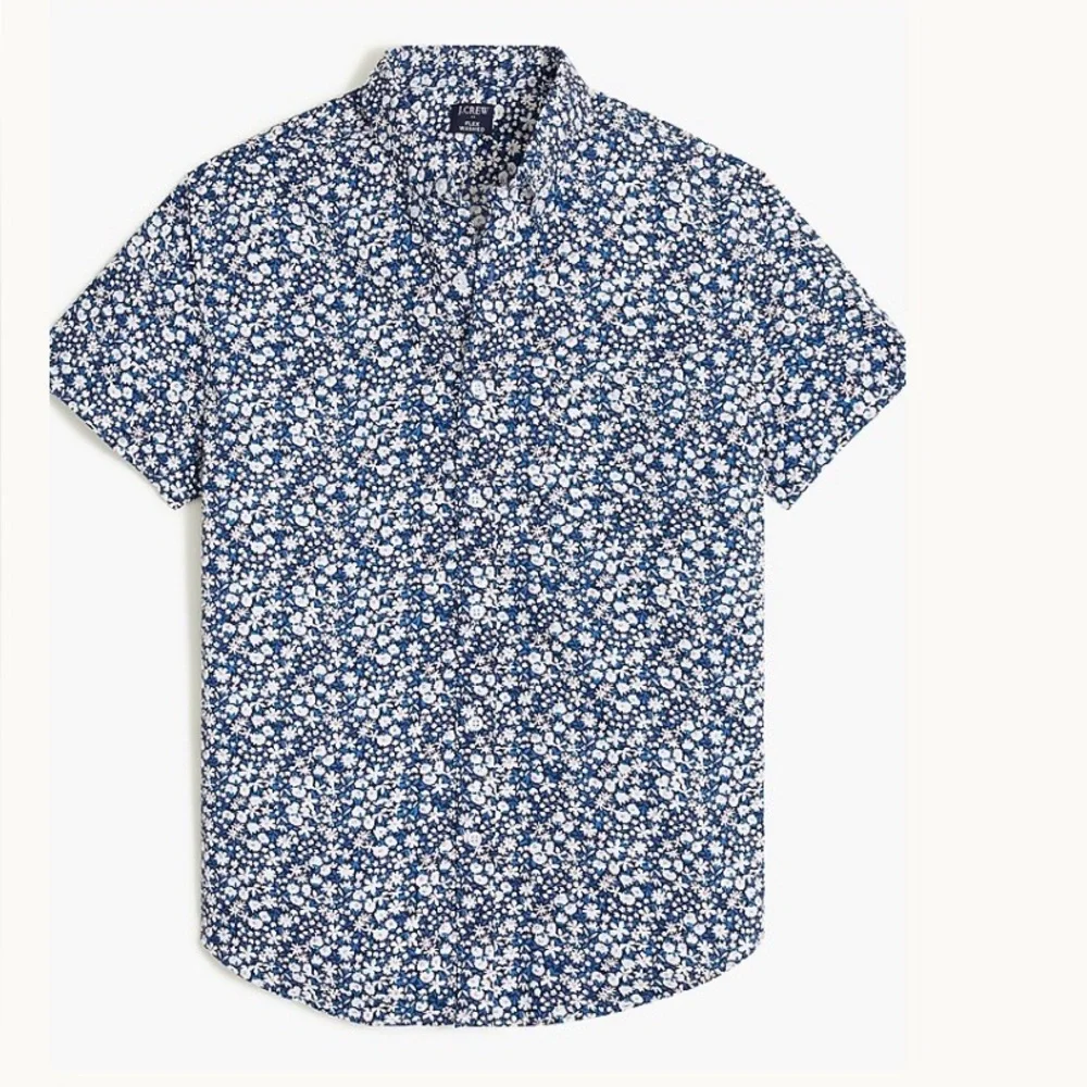 J. Crew Printed short-sleeve slim flex casual shirt Large